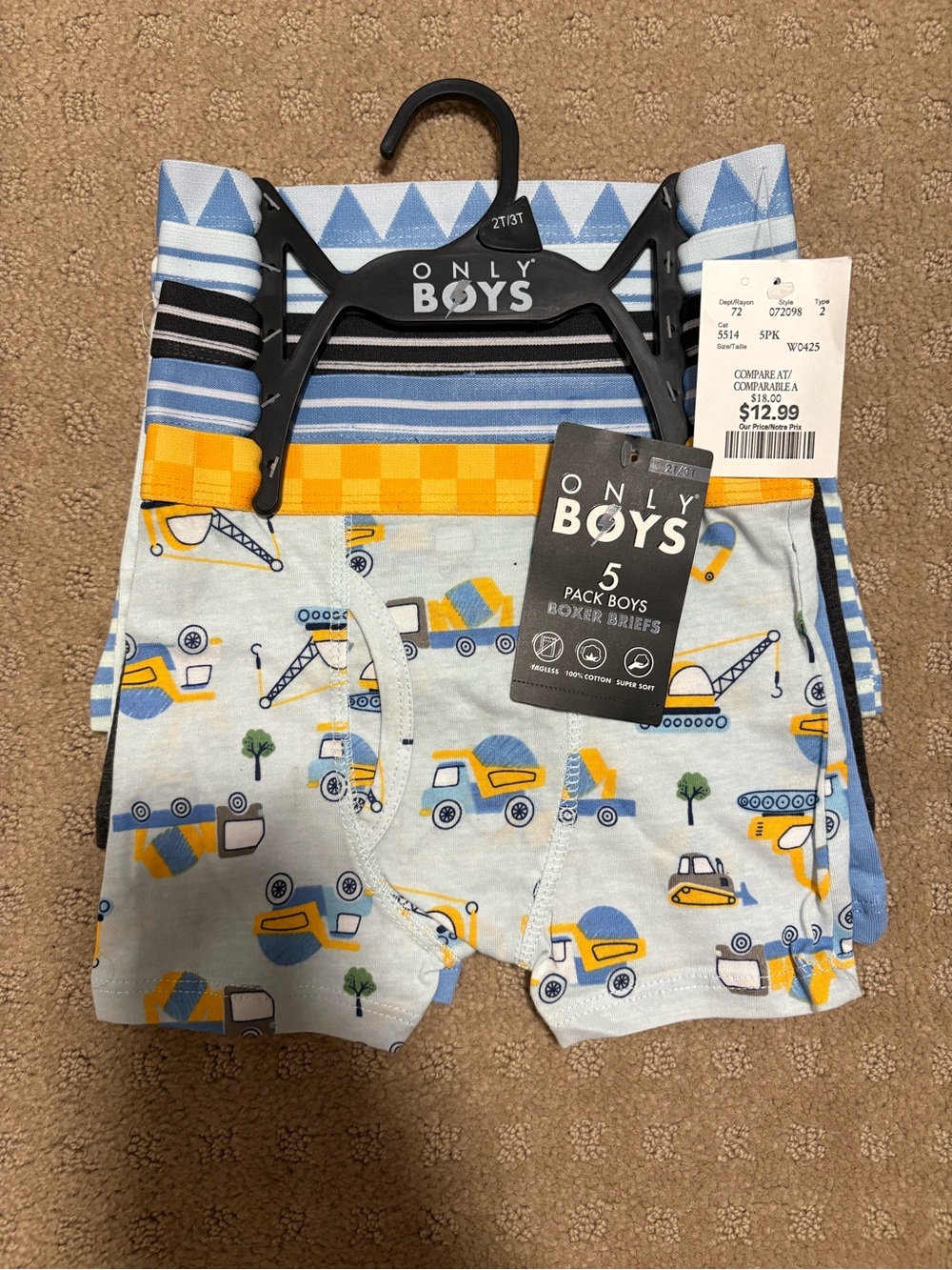 Construction Print Boxer Briefs - Blue & Yellow - 5 Pack